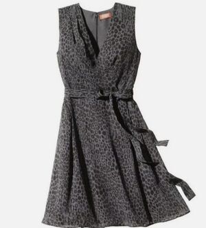KIRNA ZABETE Gray Black Leopard Print Faux Wrap Sleeveless Dress Size Women's 4
